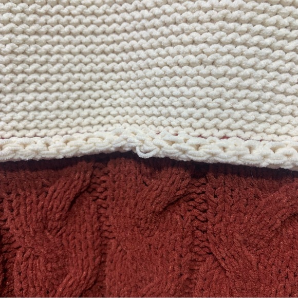 POL Oversized Color Block Cable Knit Sweater wide cropped sleeve Rust Cream - Picture 4 of 13